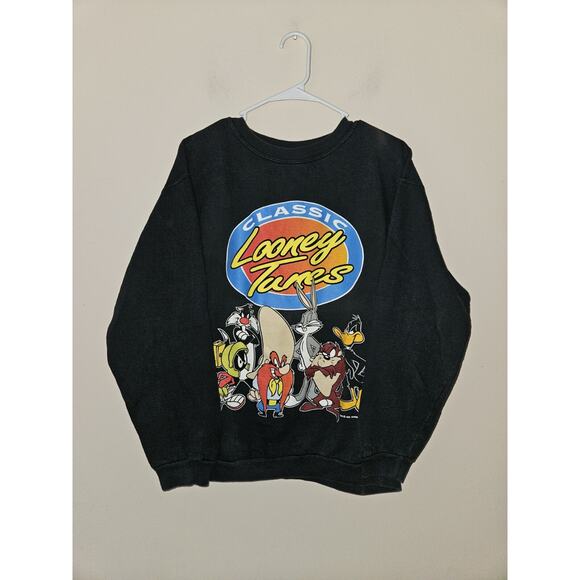 Vintage Looney Tunes Sweatshirt Crewneck Size Medium 1993 Black Bugs Daffy Taz - Picture 1 of 6
